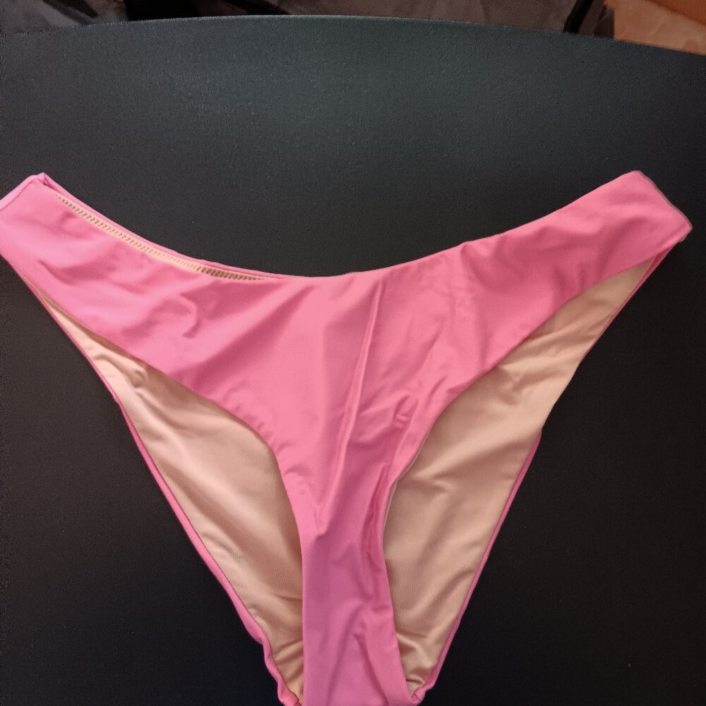 J Crew Women's BC125 Pink Curved Waist Cheeky Bikini Bottom Large NWT